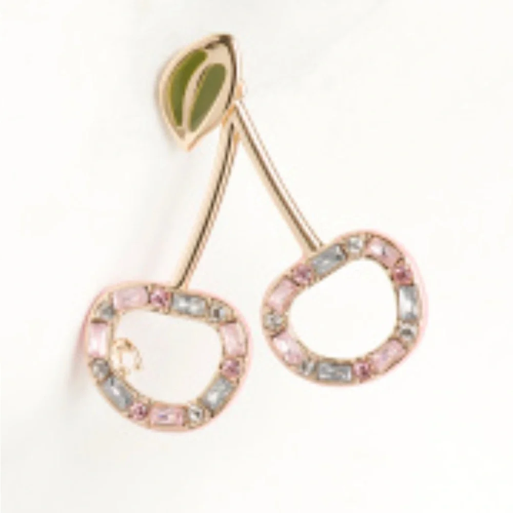 COACH Signature Cherry Drop Earrings Titanium With Multicolored Stone Accents - Picture 9 of 10